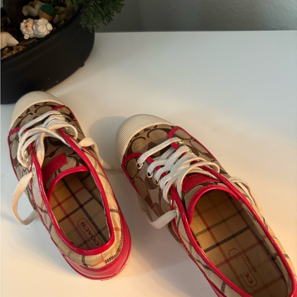 Coach Women's Brown and Pink Lace-Up Sneakers - Picture 4 of 7